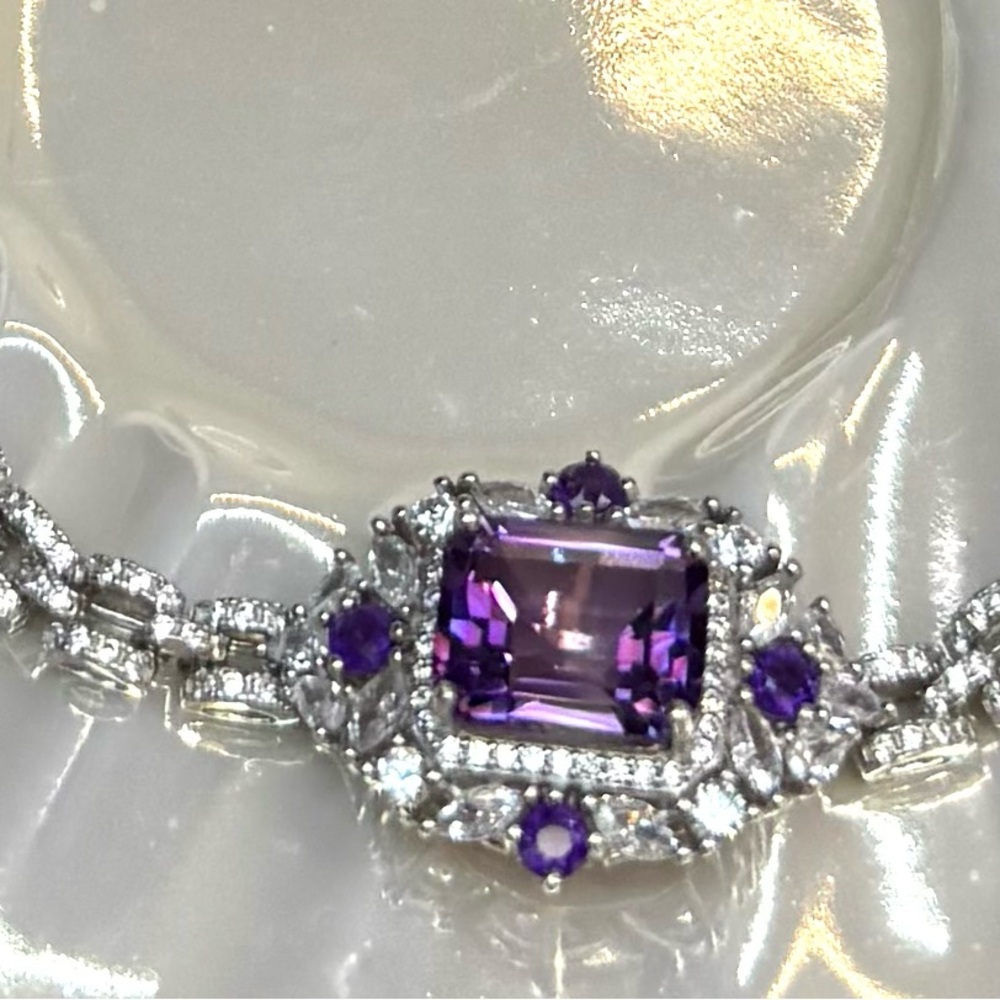 BA6 4.5CT Natural Amethyst WATCH BAND Bracelet Rhodium plated Sterling S925 - Picture 6 of 6